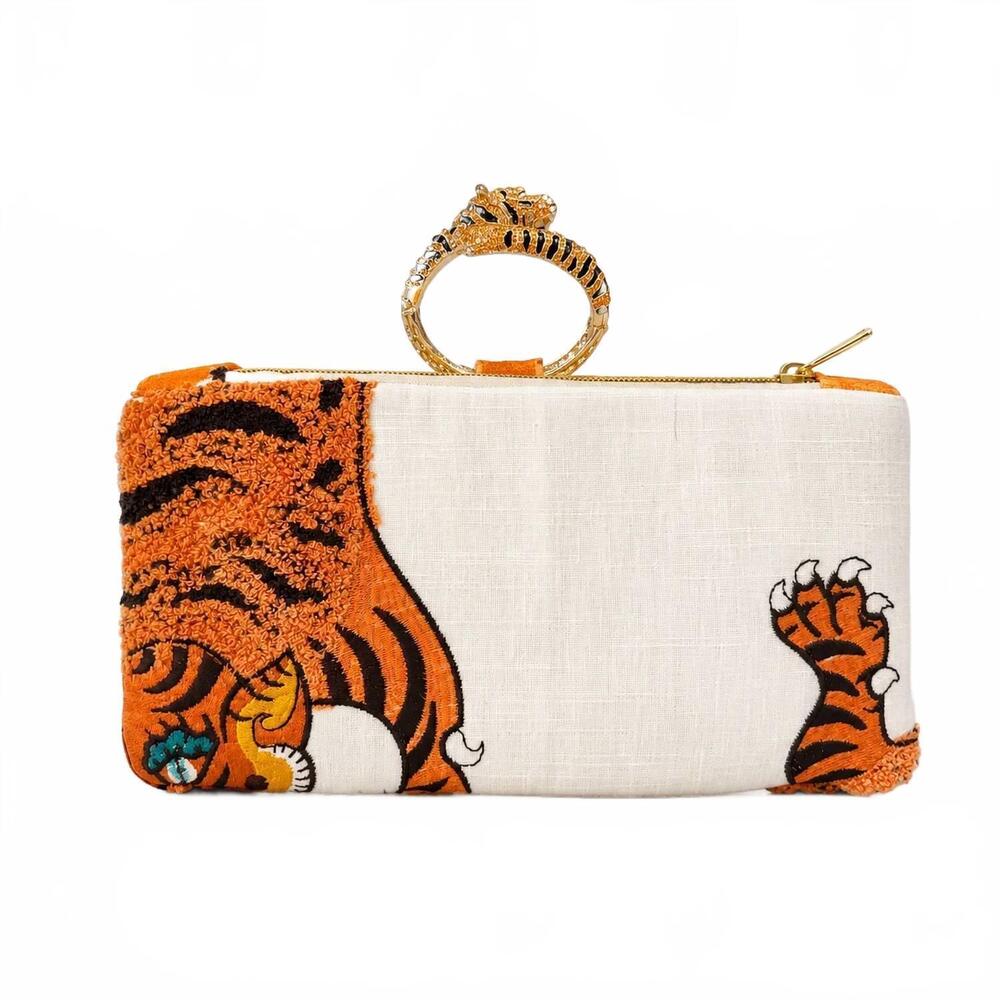 NEW CLIFF AND SOPH DESIGN women's rhinestone compact wristlet in tibetan tiger